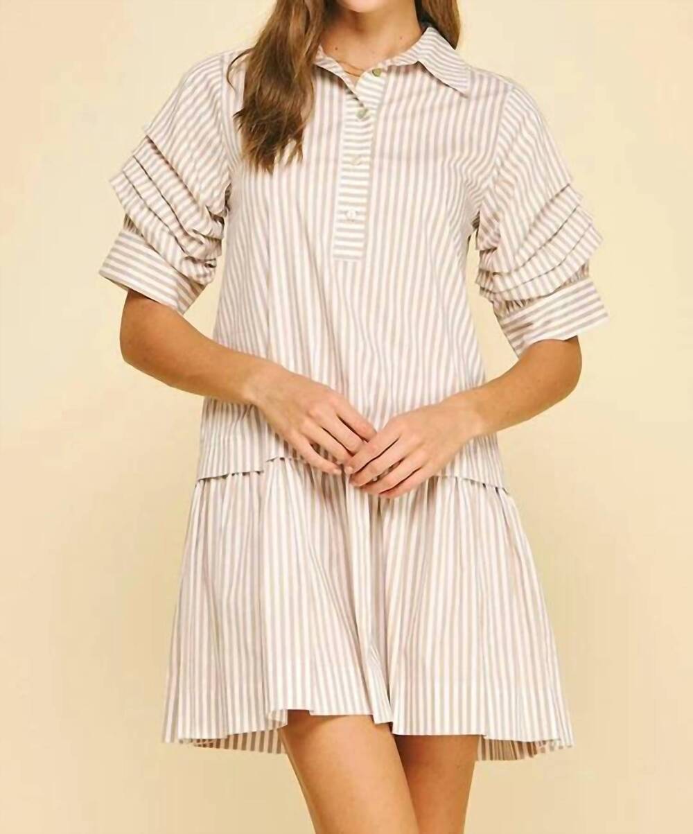 NEW PINCH striped button-down mini dress in khaki